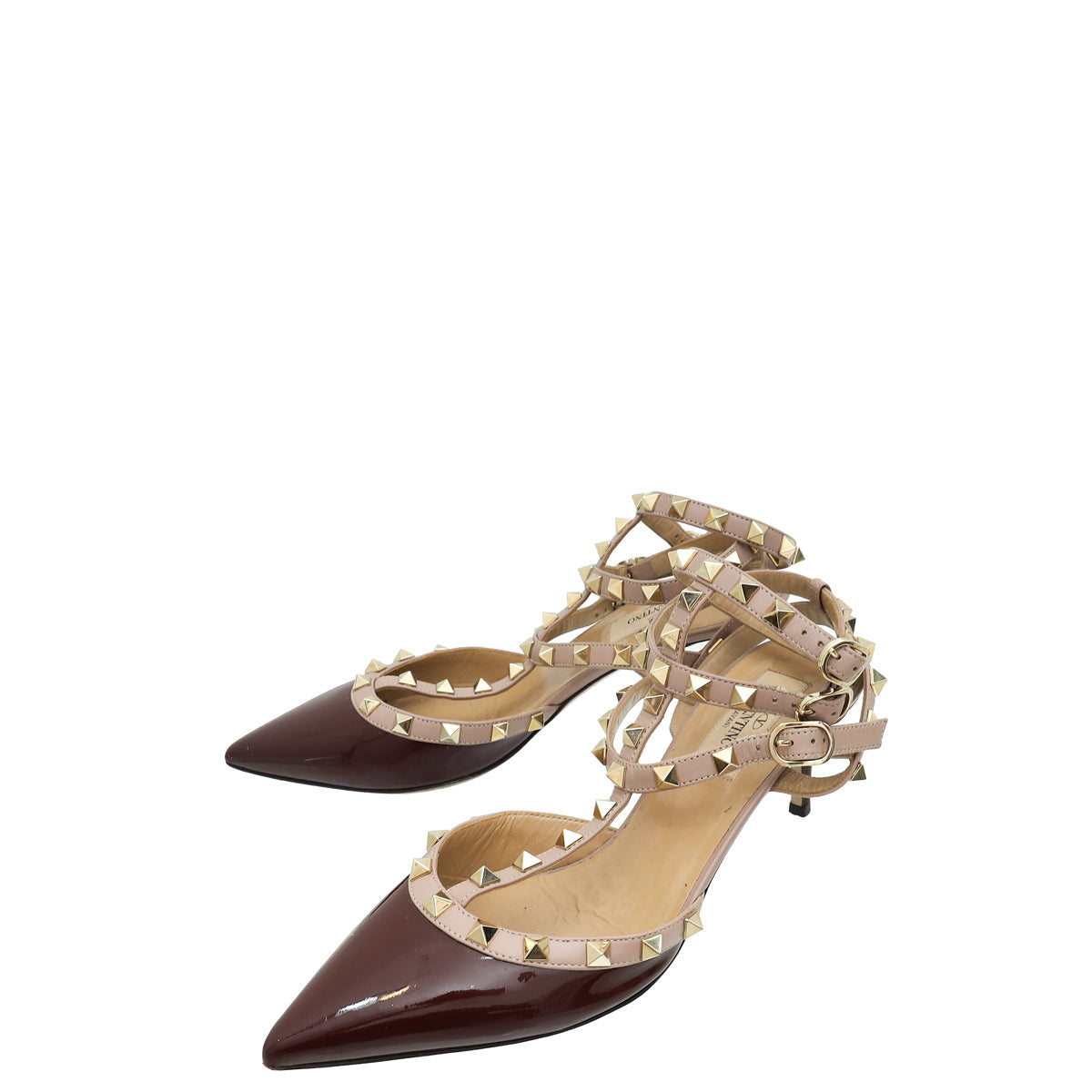 Valentino Burgundy Rockstud Caged Pump 38