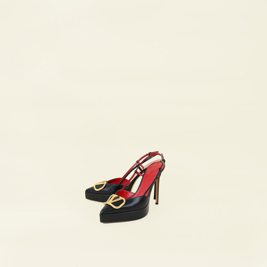 Valentino Black Vlogo Platform Slingback Pump 39
