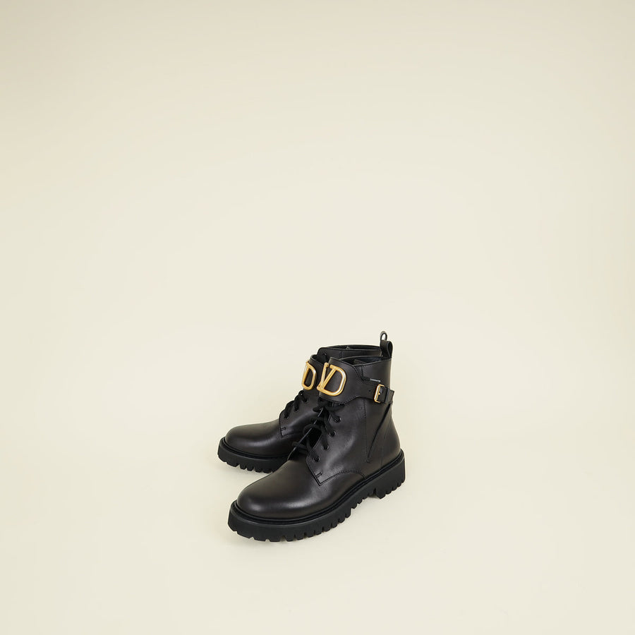 Valentino Black VLogo Combat Boots 40