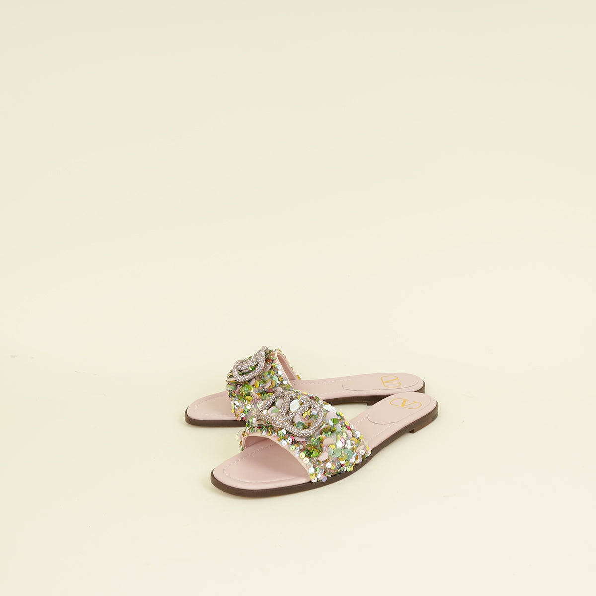Valentino Multicolor VLogo Sequins Flats Slides 40