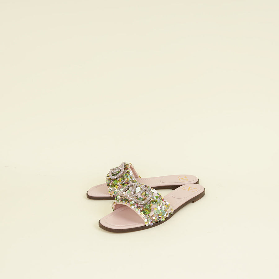 Valentino Multicolor VLogo Sequins Flats Slides 40