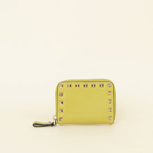 Valentino Yellow Green Rockstud Compact Zippy Wallet
