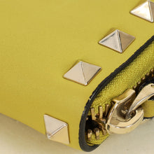 Valentino Yellow Green Rockstud Compact Zippy Wallet