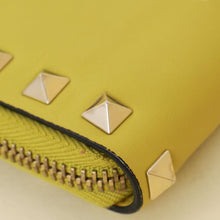 Valentino Yellow Green Rockstud Compact Zippy Wallet