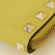 Valentino Yellow Green Rockstud Compact Zippy Wallet