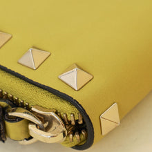 Valentino Yellow Green Rockstud Compact Zippy Wallet