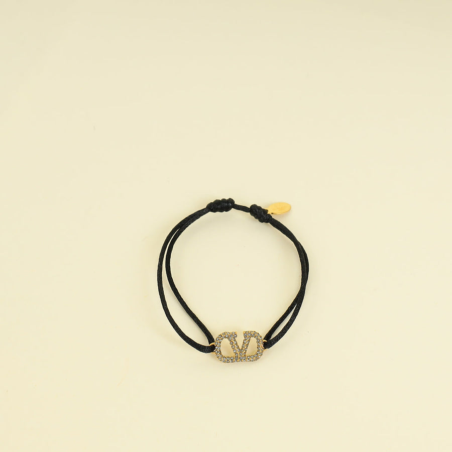 Valentino Navy Blue Vlogo Crystal Cord Bracelet