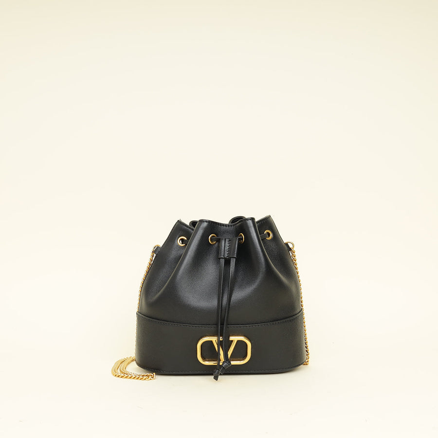 Valentino Black Vlogo Signature Mini Bucket Bag