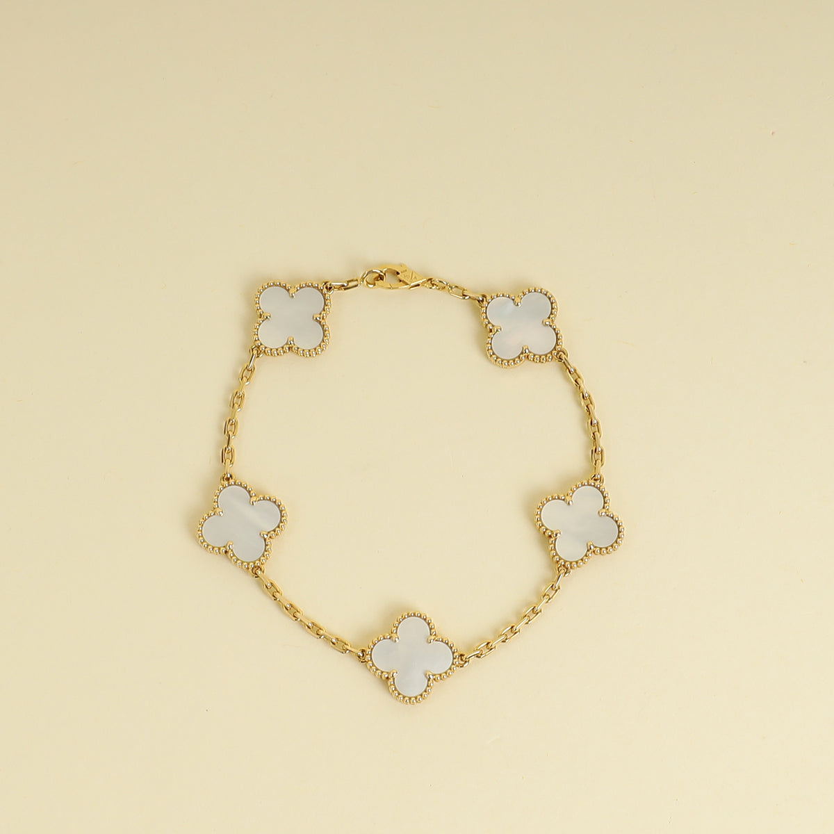 Van Cleef & Arpels 18K Yellow Gold Vintage Alhambra 5 MOP Motifs Bracelet