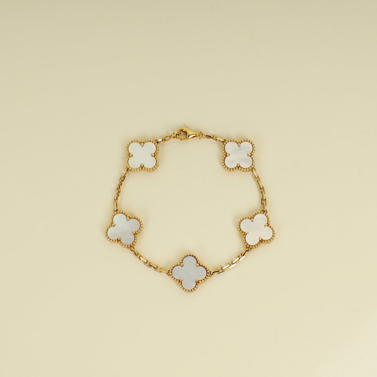 Van Cleef & Arpels 18K Yellow Gold Vintage Alhambra MOP 5 Motifs Bracelet
