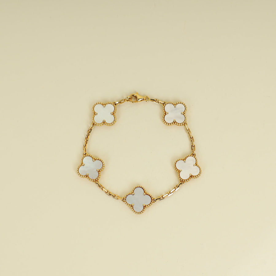Van Cleef & Arpels 18K Yellow Gold Vintage Alhambra MOP 5 Motifs Bracelet