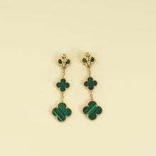 Van Cleef & Arpels 18K Yellow Gold Magic Alhambra Malachite 3 Motifs Earrings