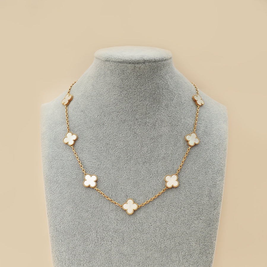 Van Cleef & Arpels 18K Yellow Gold MOP 10 Motifs Vintage Alhambra Necklace