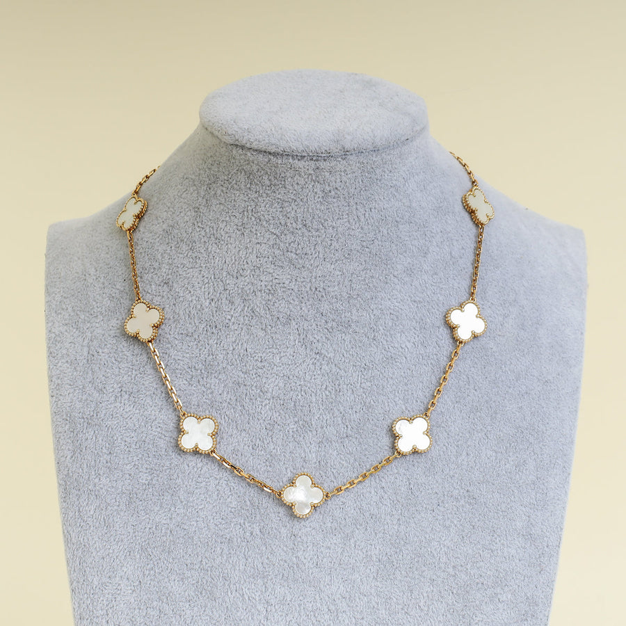 Van Cleef & Arpels 18K Yellow Gold Vintage Alhambra 10 Motifs MOP Necklace