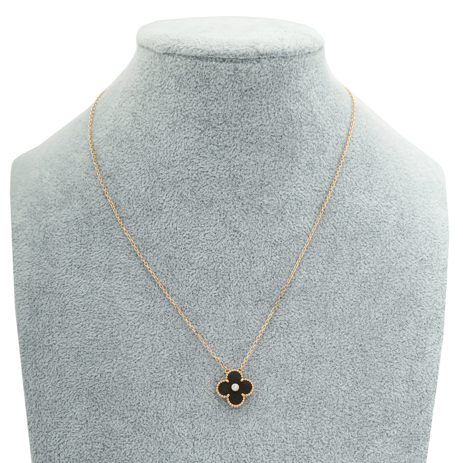 Van Cleef & Arpels 18K Rose Gold Diamond Silver Obsidian Vintage Alhambra Holiday 2023 Pendant Necklace