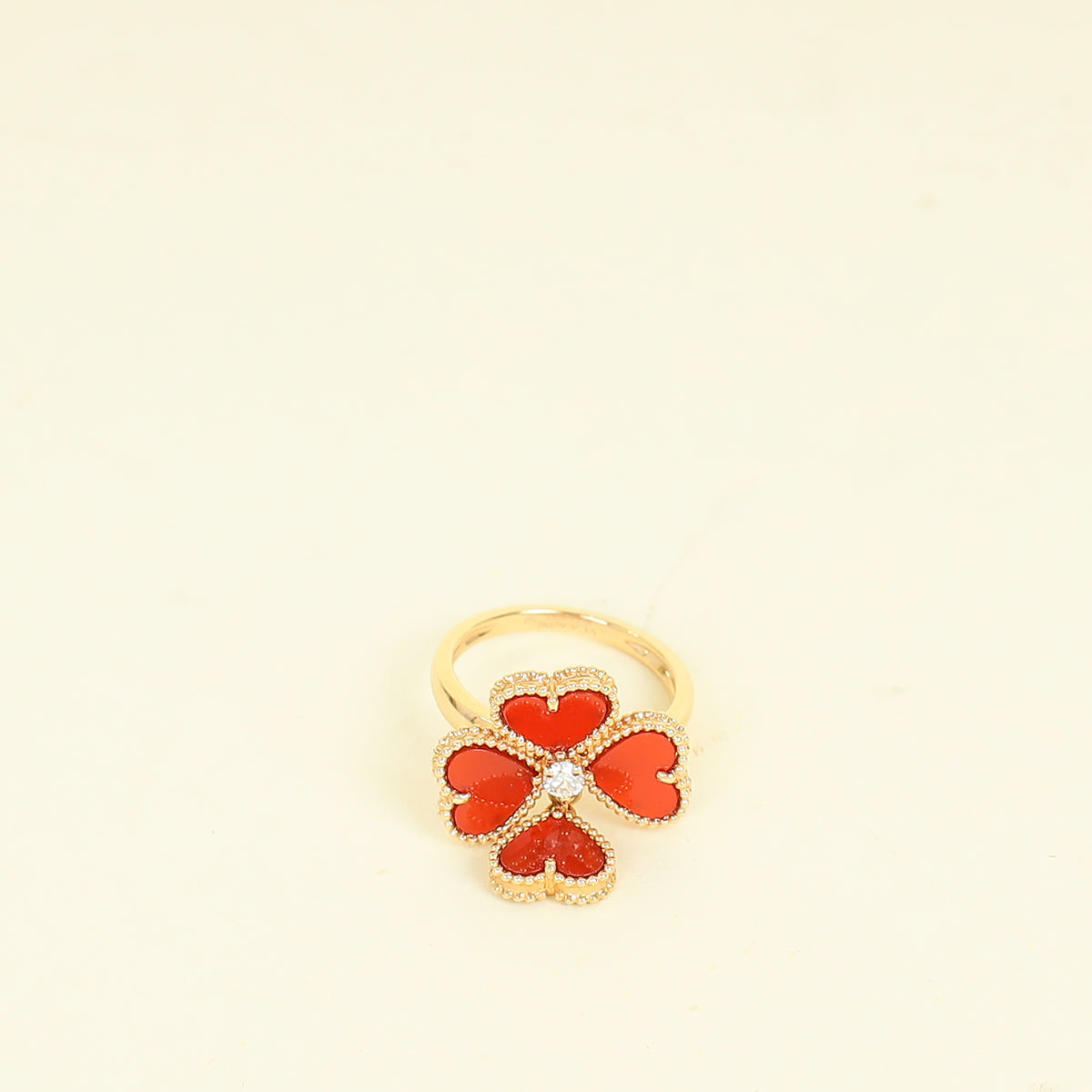 Van Cleef & Arpels 18K Rose Gold Sweet Heart Carnelian Diamond Ring 50