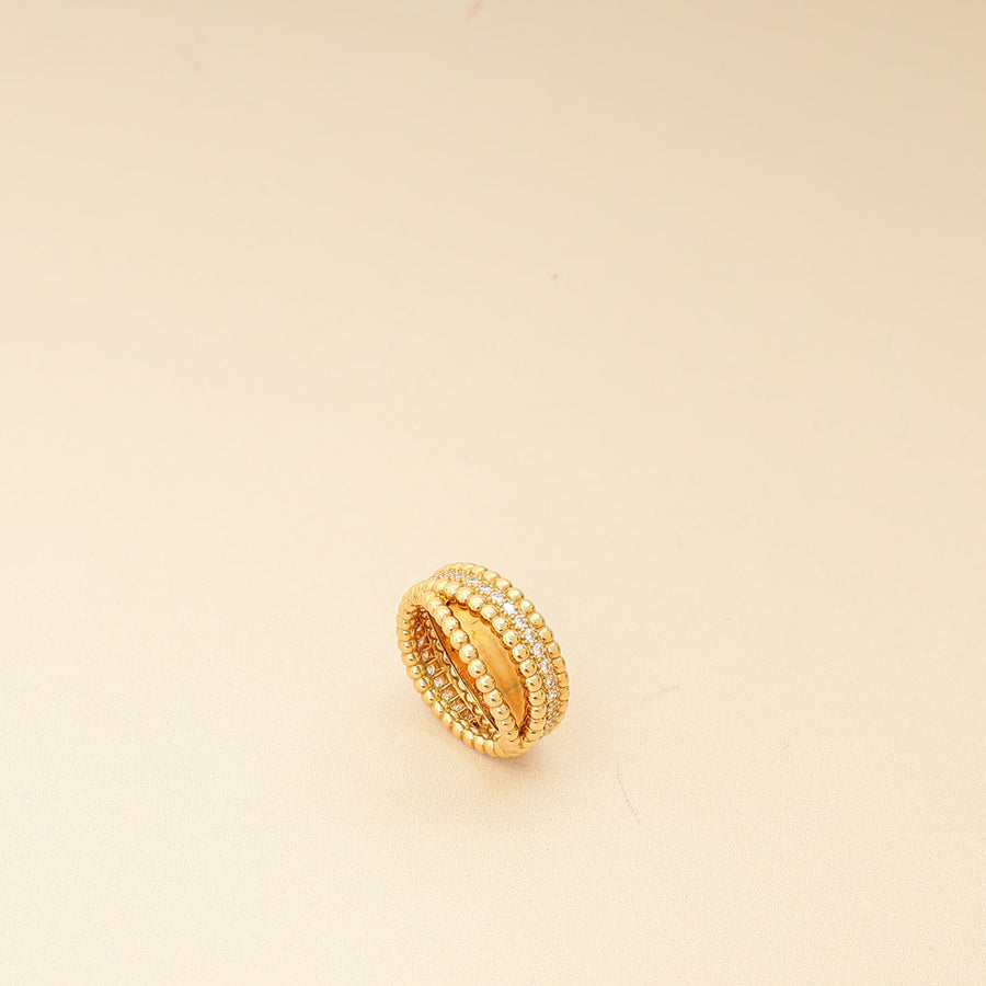 Van Cleef & Arpels 18K Yellow Gold Perlée Diamonds Duo Ring 50