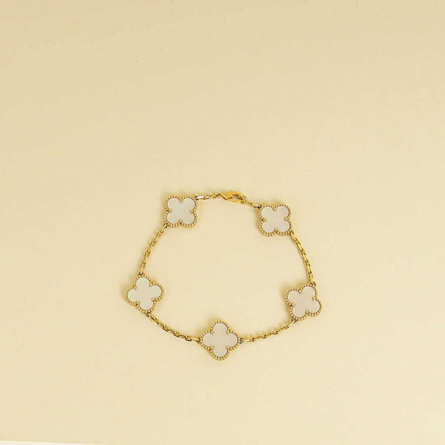Van Cleef & Arpels 18K Yellow Gold Vintage Alhambra 5 Motifs MOP Bracelet