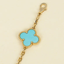Van Cleef & Arpels 18K Yellow Gold Vintage Alhambra 20 Motifs Turquoise Diamond Necklace