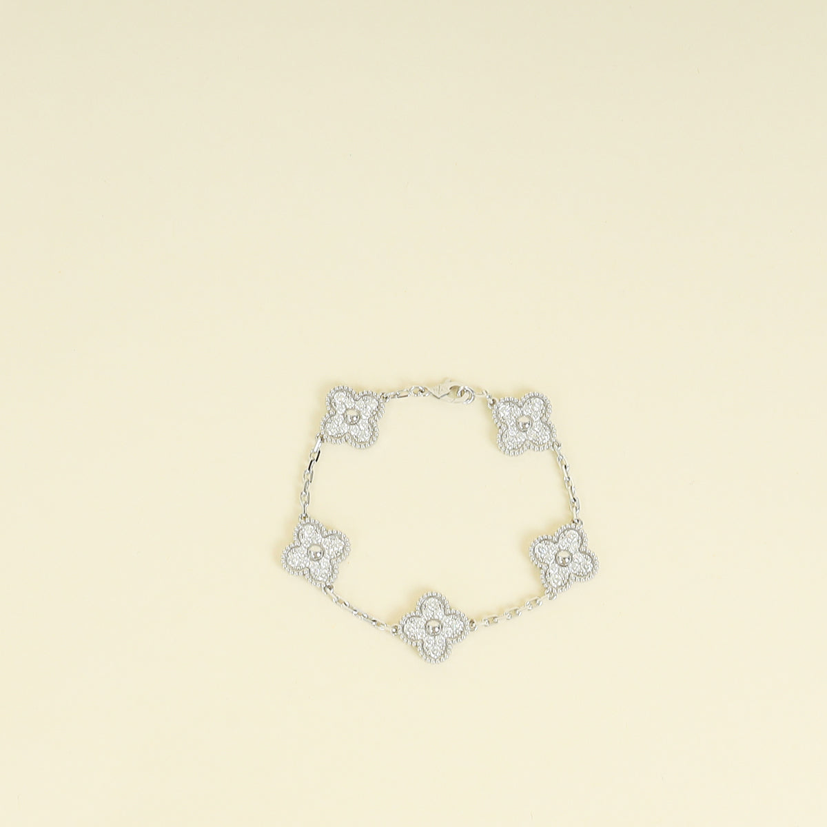 Van Cleef and Arpels 18K White Gold Vintage Alhambra 5 Motifs Diamond Bracelet