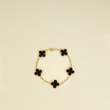 Van Cleef & Arpels 18K Yellow Gold Vintage Alhambra 5 Motifs Onyx Bracelet