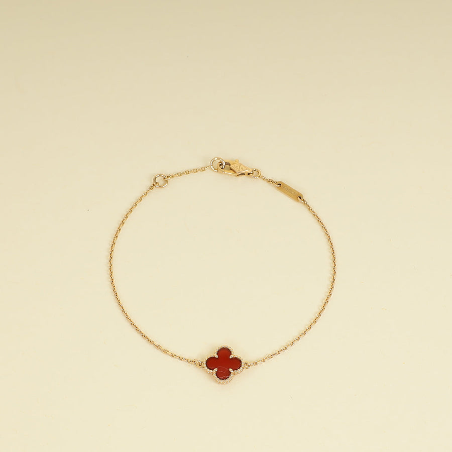 Van Cleef & Arpels 18K Rose Gold Sweet Alhambra Carnelian Bracelet