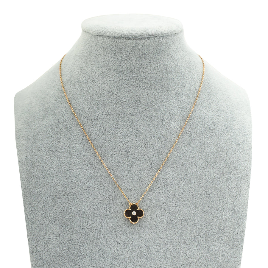 VAn Cleef & Arpels 18K Rose Gold Diamond Silver Obsidian Vintage Alhambra Holiday 2023 Necklace