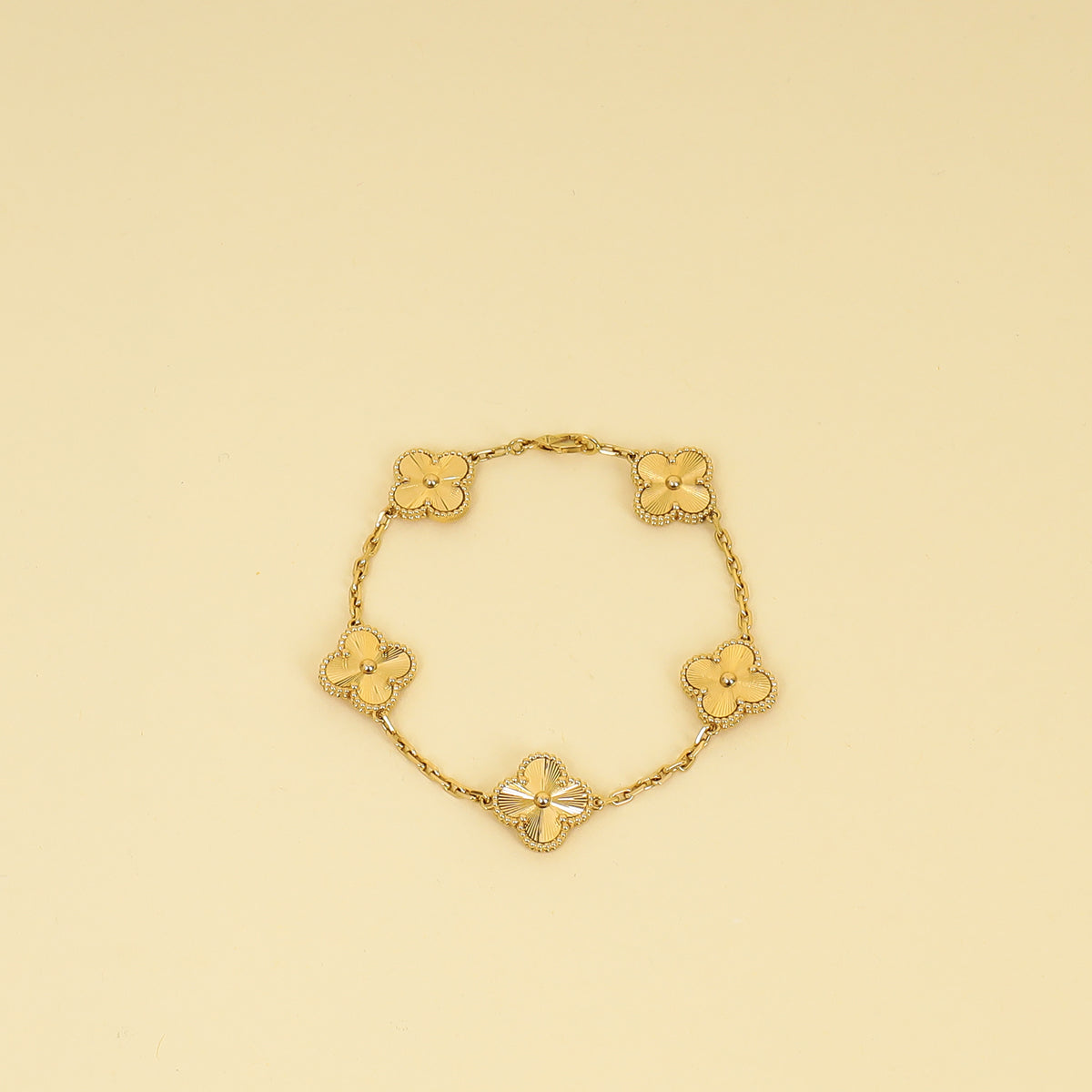 Van Cleef & Arpels 18K Yellow Gold Vintage Alhambra Guilloché 5 Motifs Bracelet