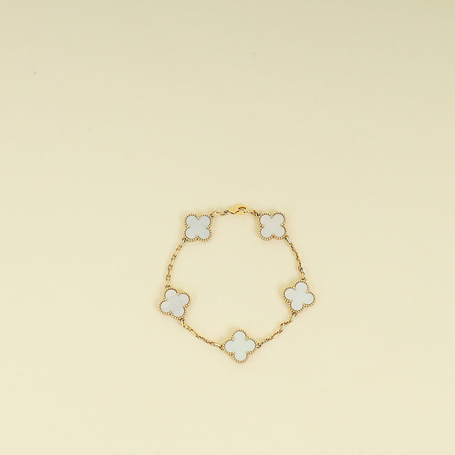 Van Cleef & Arpels 18K Yellow Gold Vintage Alhambra 5 Motifs MOP Bracelet
