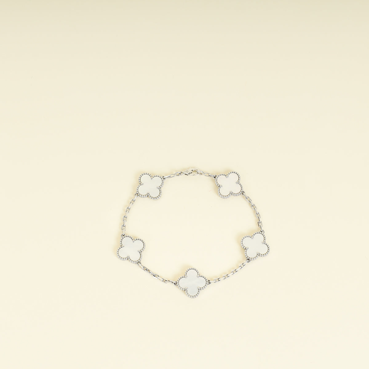 Van Cleef & Arpels 18K White Gold Vintage Alhambra MOP 5 Motifs Bracelet