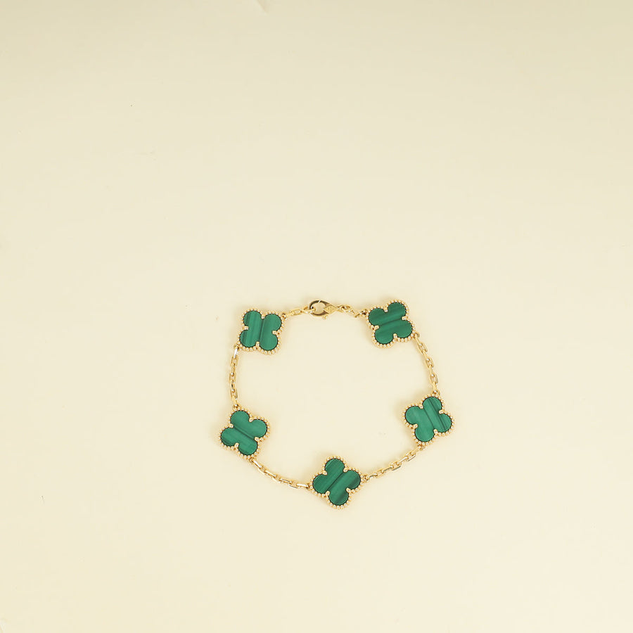 Van Cleef & Arpels Vintage Alhambra 5 Motifs Malachite Bracelet