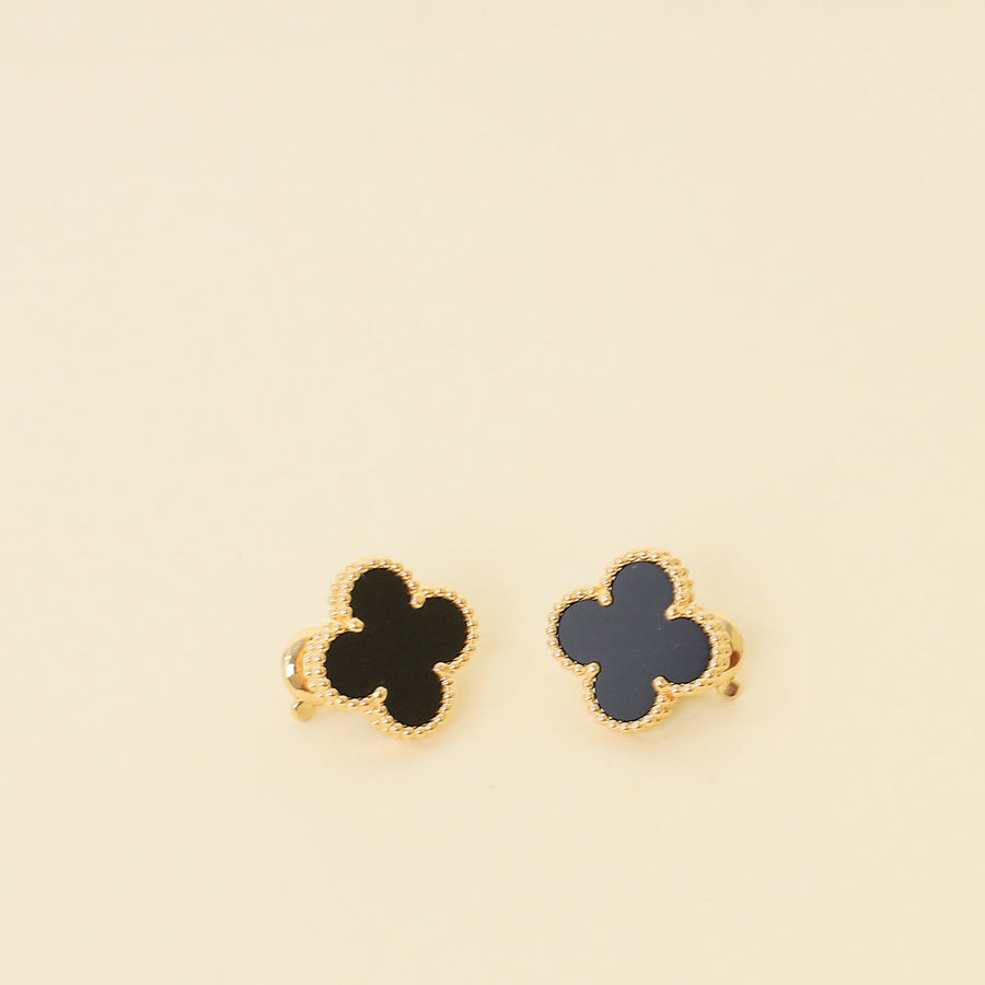 Van Cleef & Arpels 18K Yellow Gold Onyx Vintage Alhambra Earrings