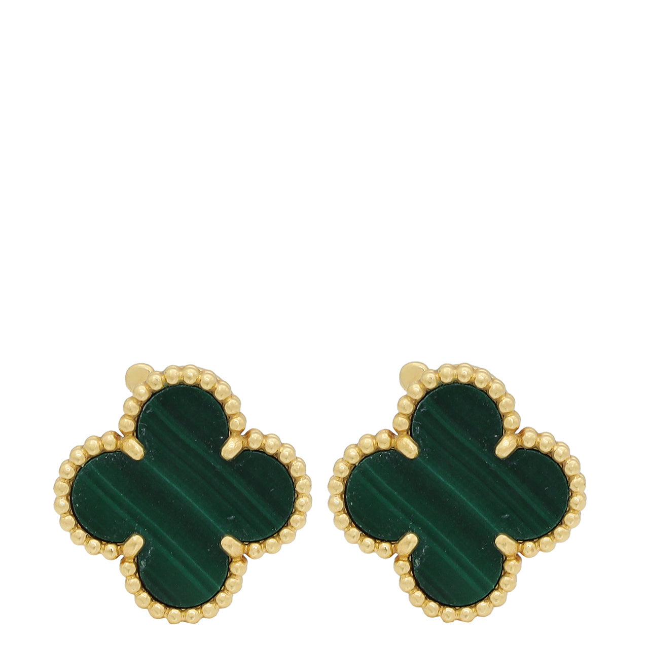 Van Cleef & Arpels 18K Yellow Gold Vintage Alhambra Malachite Earrings