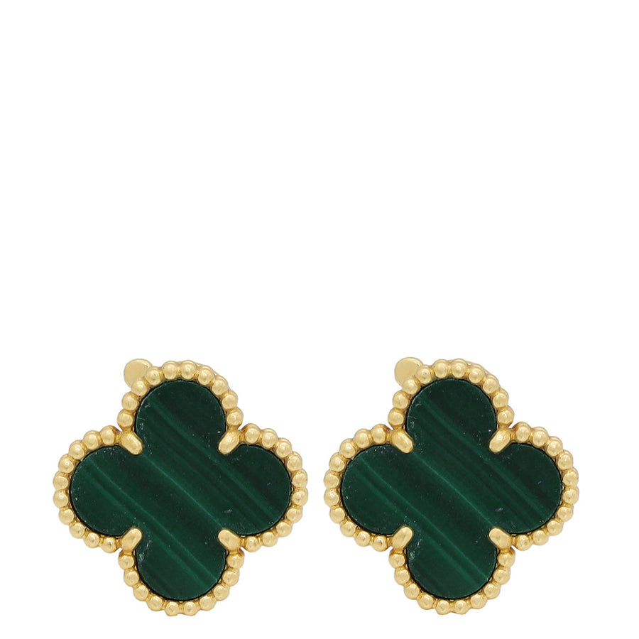 Van Cleef & Arpels 18K Yellow Gold Vintage Alhambra Malachite Earrings