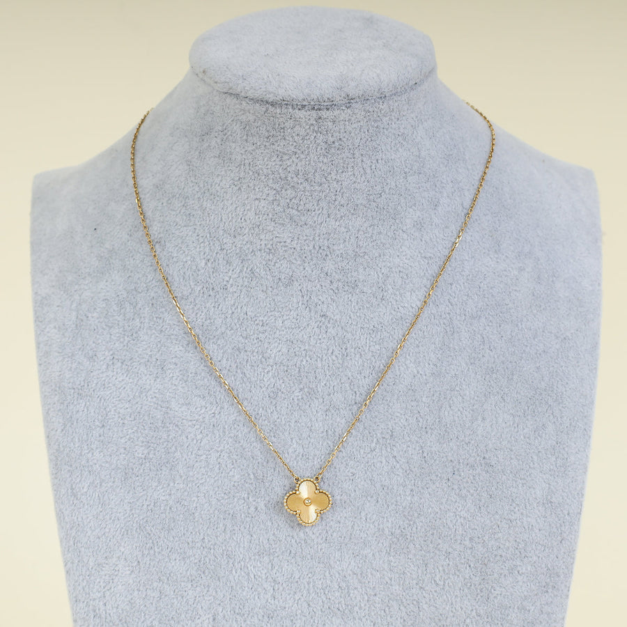 Van Cleef & Arpels 18K Yellow Gold Vintage Alhambra Guilloché Pendant Necklace