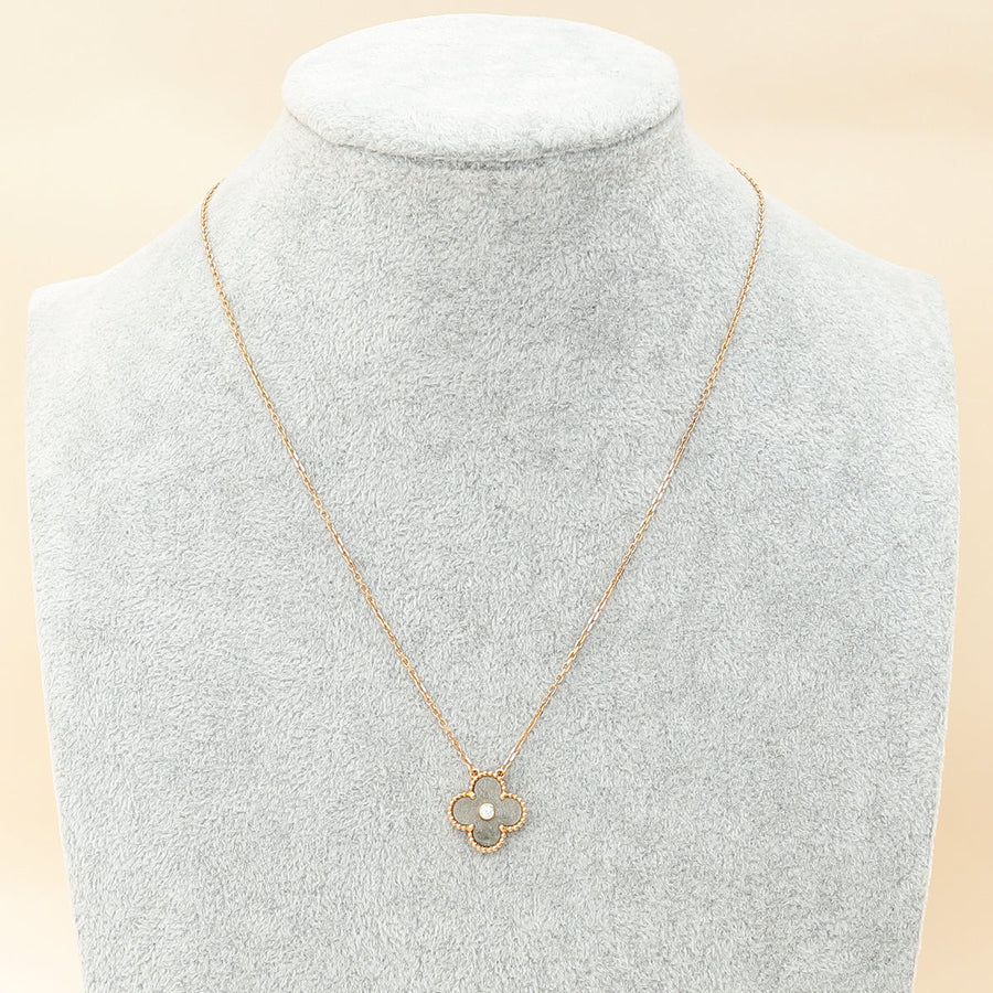 Van Cleef & Arpels 18K Rose Gold Diamond Obsidian Vintage Alhambra 2023 Holiday Pendant Necklace