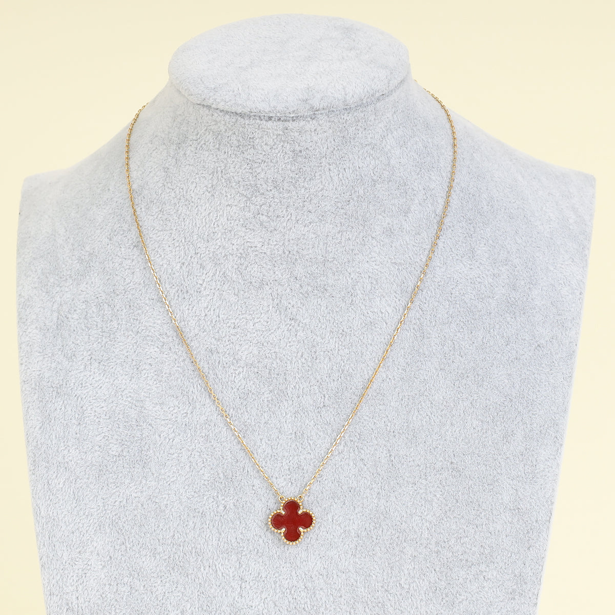 Van Cleef & Arpels 18K Yellow Gold Carnelian Vintage Alhambra Pendant Necklace