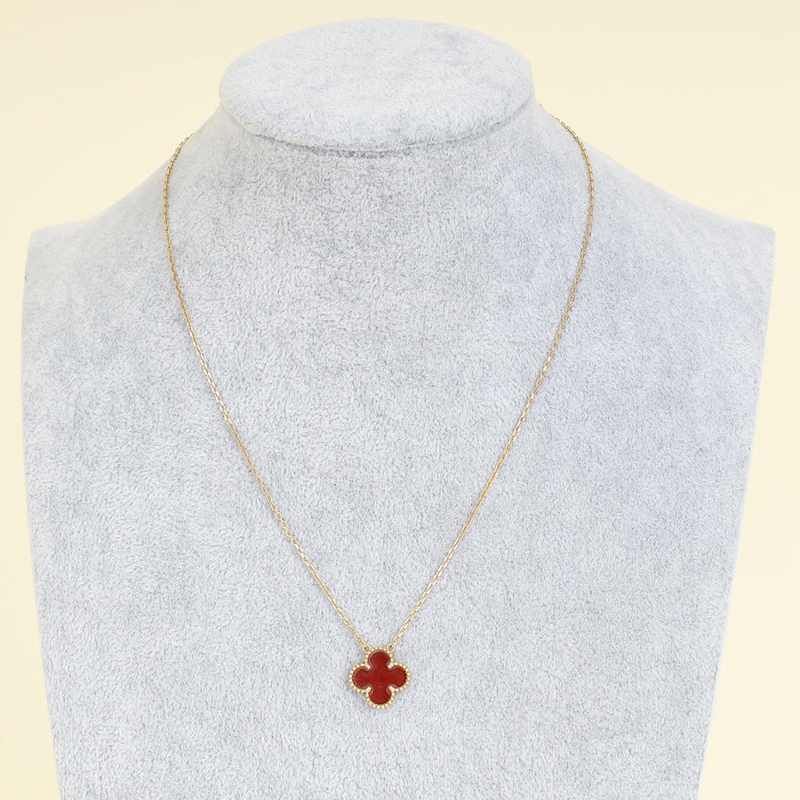 Van Cleef & Arpels 18K Yellow Gold Carnelian Vintage Alhambra Pendant Necklace