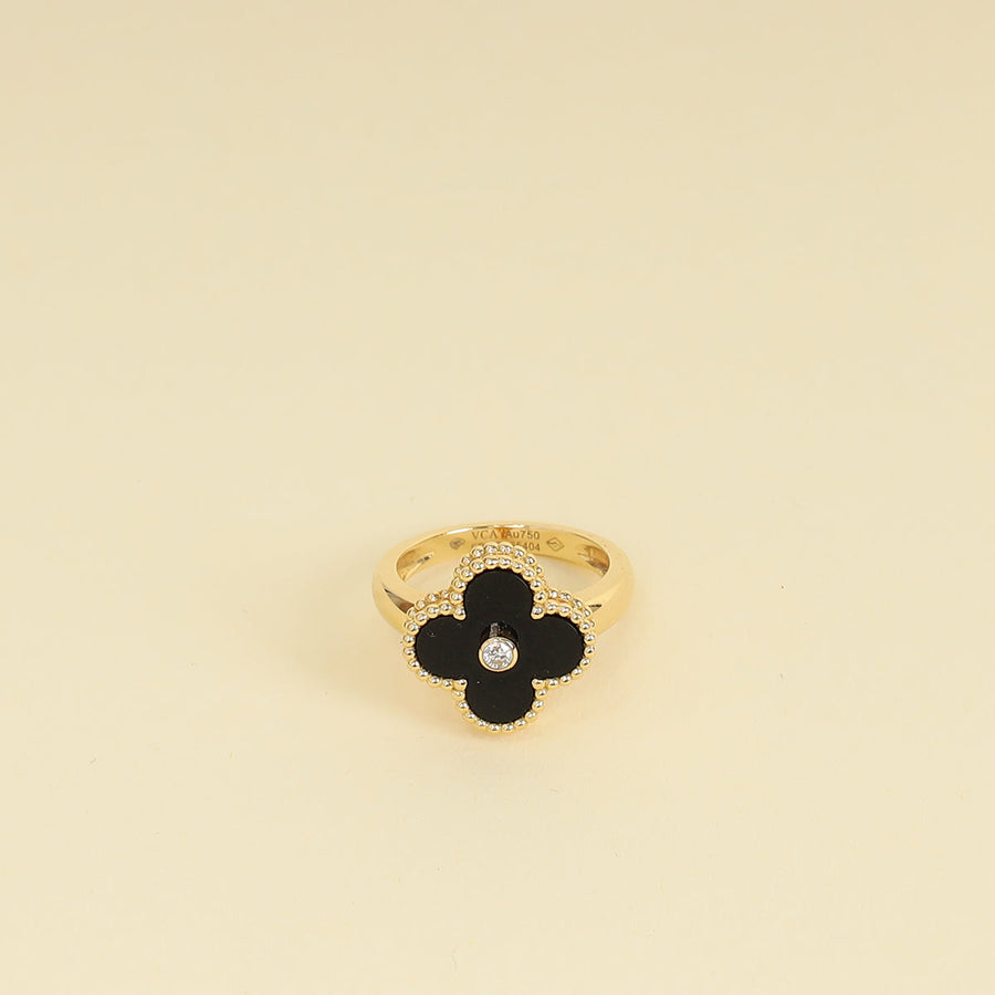 Van Cleef & Arpels Vintage Alhambra 1 Diamond Onyx Ring 52