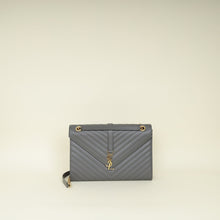 YSL Grey Monogram Chevron Envelope Large Satchel Bag