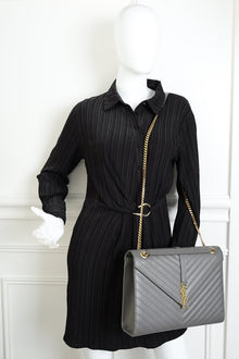 YSL Grey Monogram Chevron Envelope Large Satchel Bag