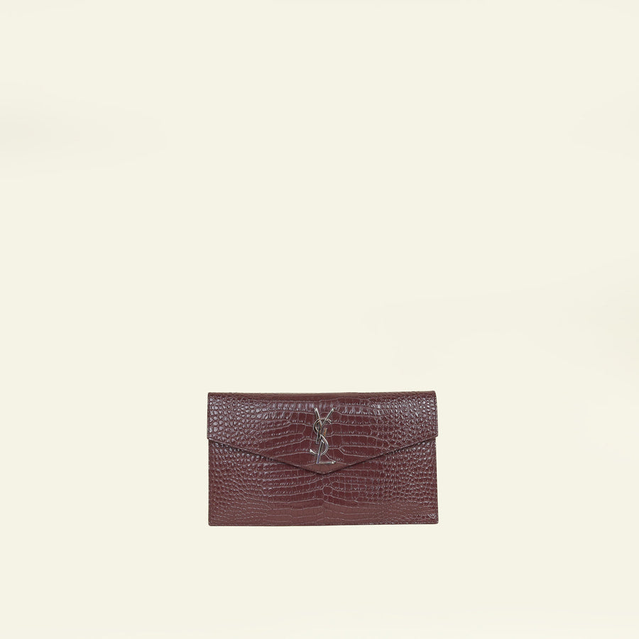 YSL Rouge Legion Croco Embossed Uptown Pouch