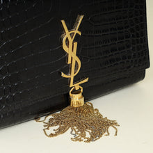 YSL Black Kate Tassel Croco Embossed Small Bag