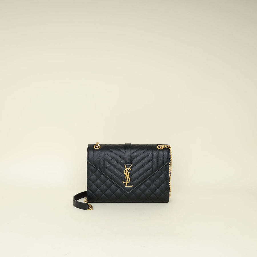 YSL Black Mix Quilt Envelope Chain Medium Shoulder Bag