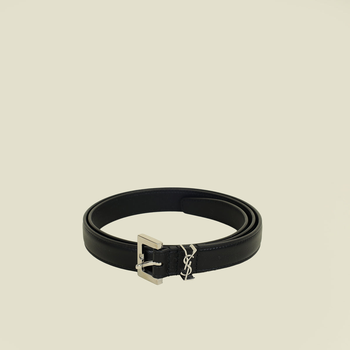 YSL Black Cassandre Buckle Belt