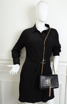 YSL Black Kate Tassel Croco Embossed Small Bag