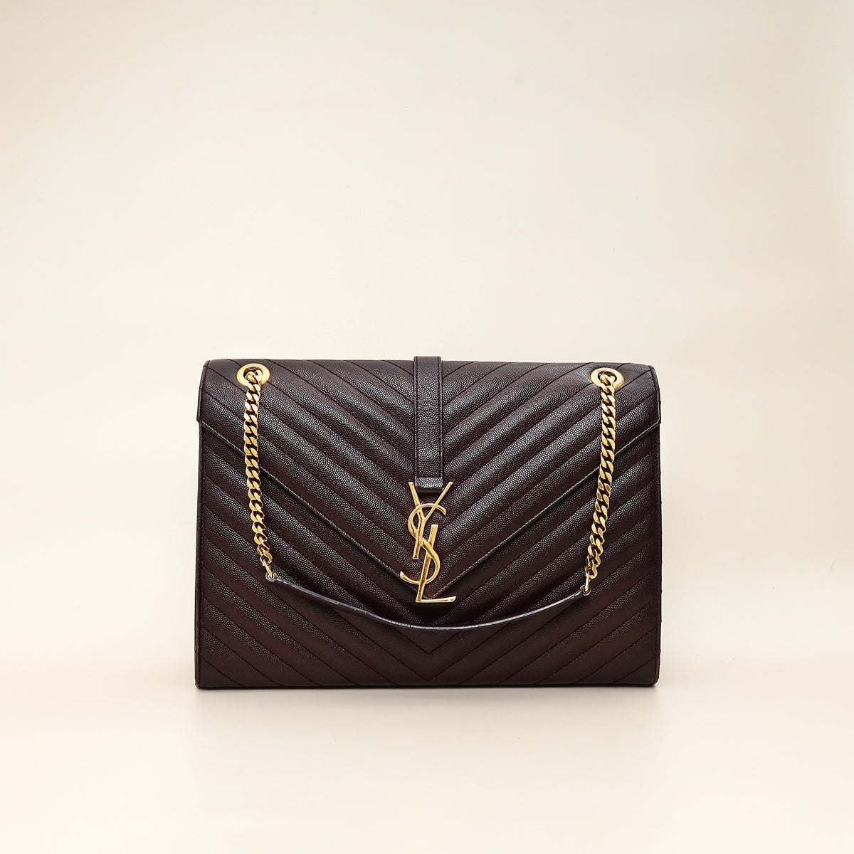 YSL Burgundy Monogram Envelope Large Satchel Bag
