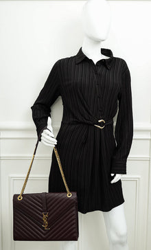 YSL Burgundy Monogram Envelope Large Satchel Bag