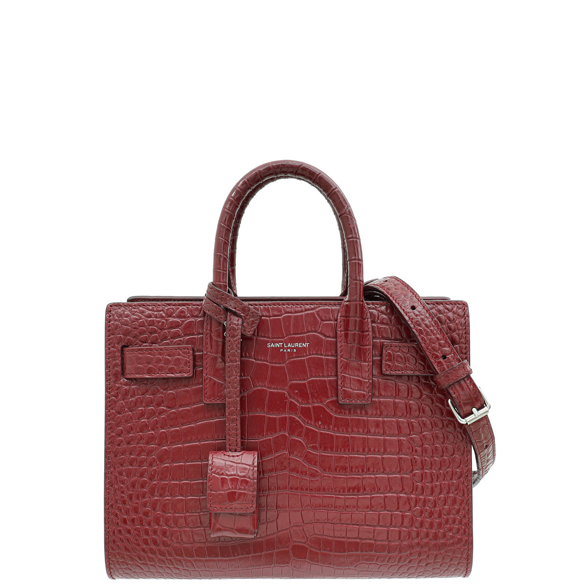 YSL Burgundy Croco Embossed Sac De Jour Nano Bag