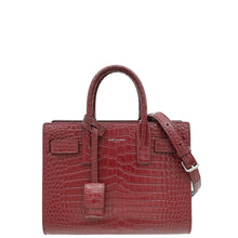 YSL Burgundy Croco Embossed Sac De Jour Nano Bag
